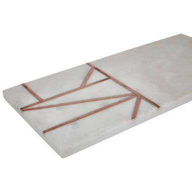 Orsina Monzaro White Marble Serving Board with Copper Inlay Paddle