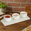 Orsina Monzaro White Marble Dip Bowls and Board Set with Copper Inlay