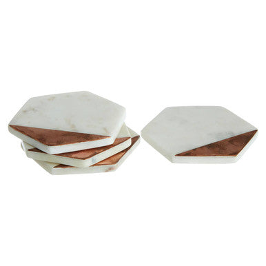 Orsina Monzaro White Marble Coasters with Copper Inlay - Set of 4