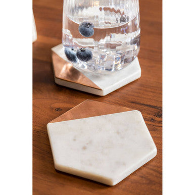 Orsina Monzaro White Marble Coasters with Copper Inlay - Set of 4