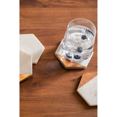Orsina Monzaro White Marble Coasters with Copper Inlay - Set of 4
