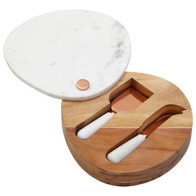 Orsina Monzaro White Marble and Wood Cheese Knife and Board Set