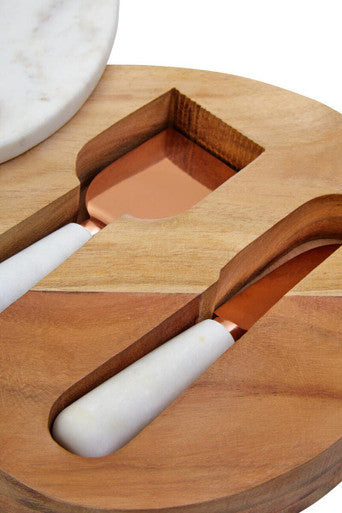 Orsina Monzaro White Marble and Wood Cheese Knife and Board Set