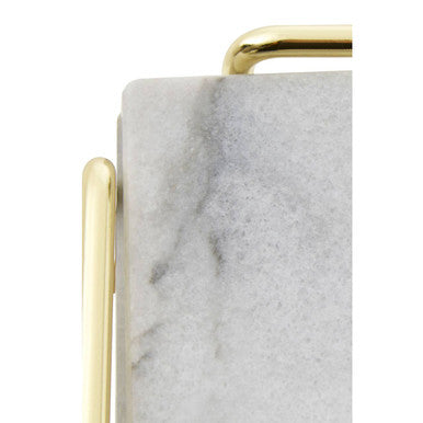 Orsina White Marble Coasters with Brass Holder - Set of 4 Square Coasters