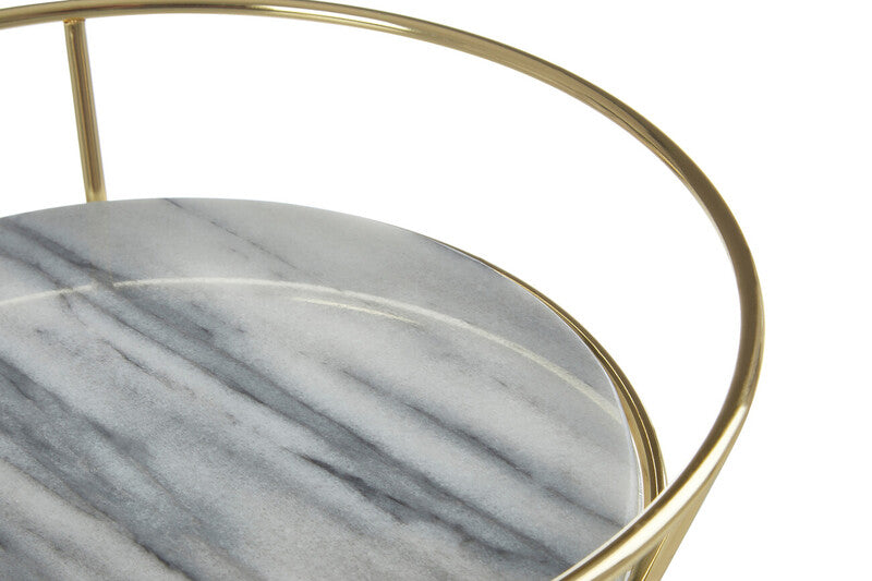 Orsina White Marble and Brass Fruit Basket – Modern Kitchen Centerpiece