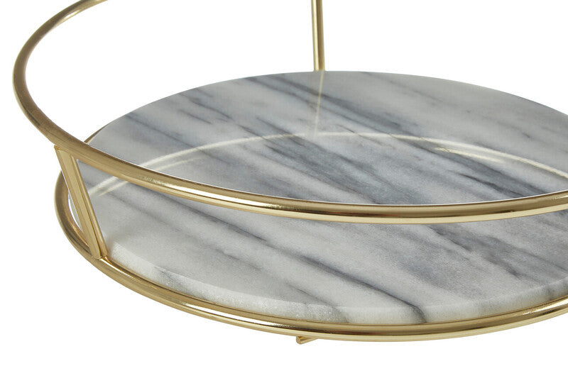 Orsina White Marble and Brass Fruit Basket – Modern Kitchen Centerpiece