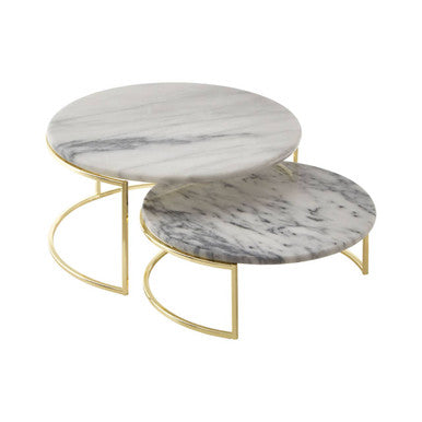 Orsina Delphine White Marble Cake Stands – Set of 2 with Brass Base