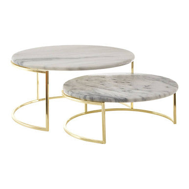 Orsina Delphine White Marble Cake Stands – Set of 2 with Brass Base