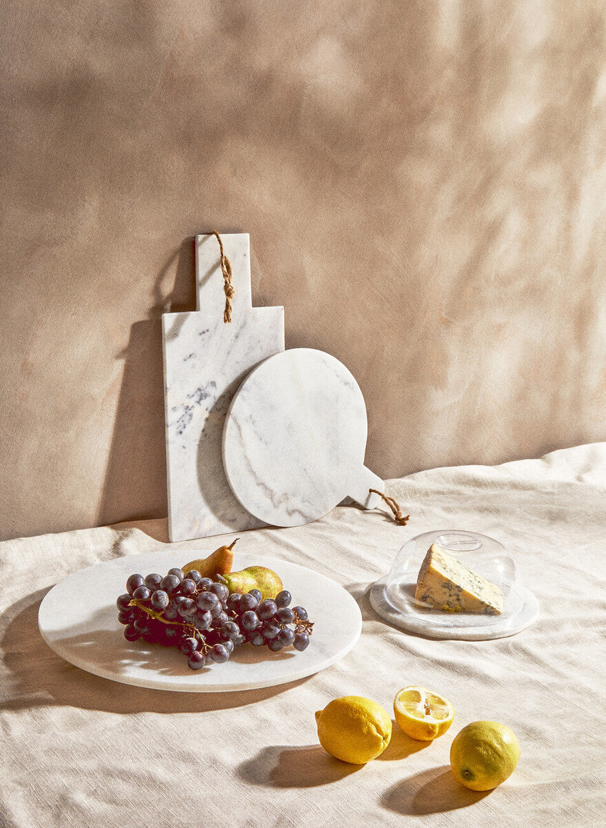 Orsina Kindia Round Marble Serving Board – White & Grey Paddle