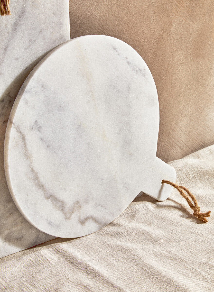 Orsina Kindia Round Marble Serving Board – White & Grey Paddle