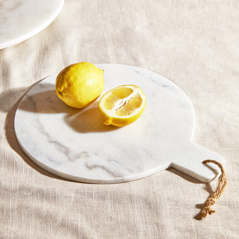 Orsina Kindia Round Marble Serving Board – White & Grey Paddle