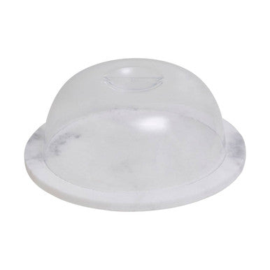 Orsina Kindia Round White Marble Cheese Board with Glass Dome Lid