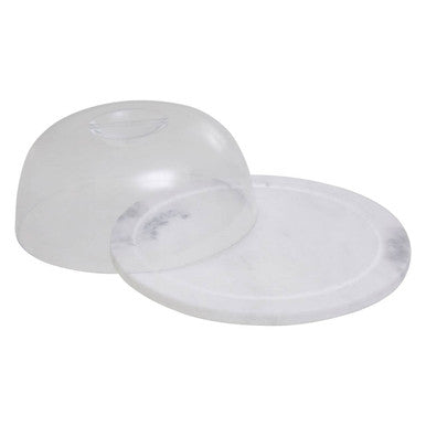 Orsina Kindia Round White Marble Cheese Board with Glass Dome Lid