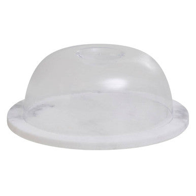 Orsina Kindia Round White Marble Cheese Board with Glass Dome Lid