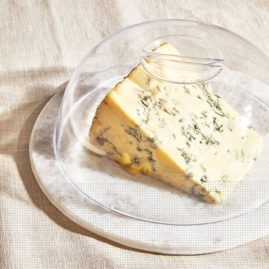 Orsina Kindia Round White Marble Cheese Board with Glass Dome Lid