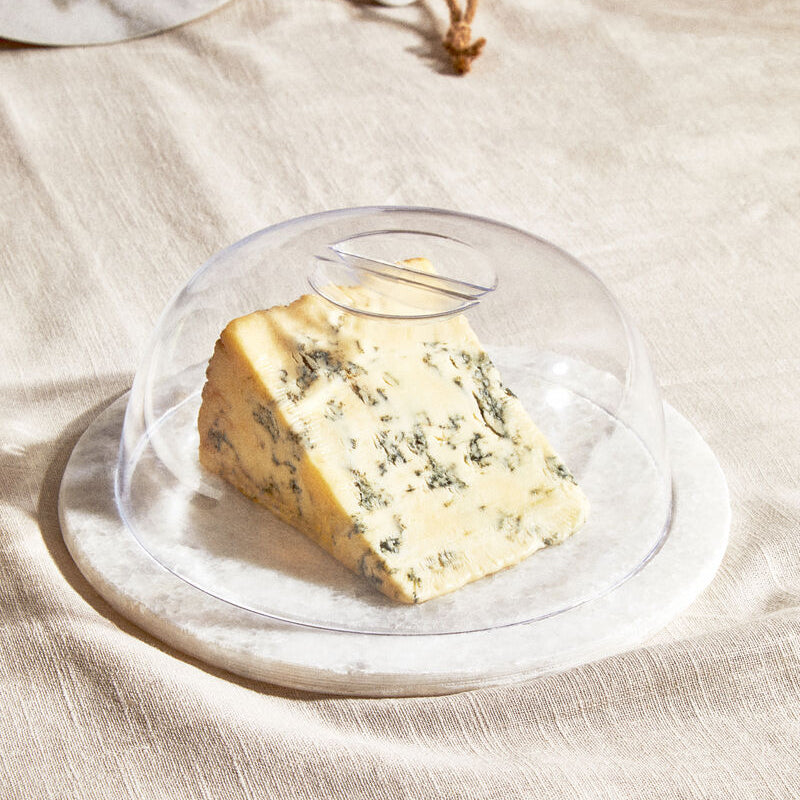 Orsina Kindia Round White Marble Cheese Board with Glass Dome Lid