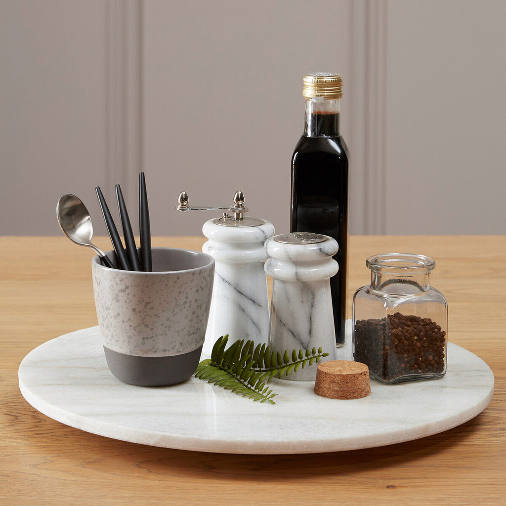 Orsina Kindia Round White Marble Lazy Susan – Rotating Serving Tray
