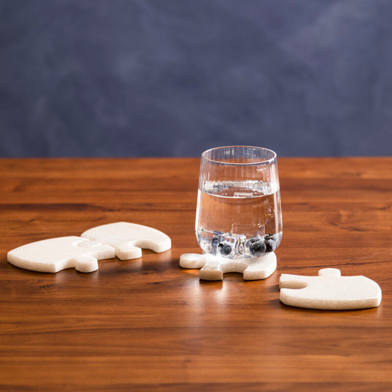 Orsina Marble Jigsaw Coasters – Set of 4 Modular White Stone Table Decor