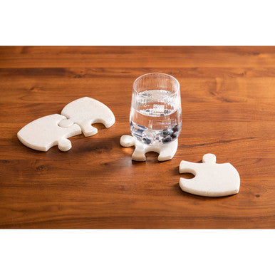 Orsina Marble Jigsaw Coasters – Set of 4 Modular White Stone Table Decor