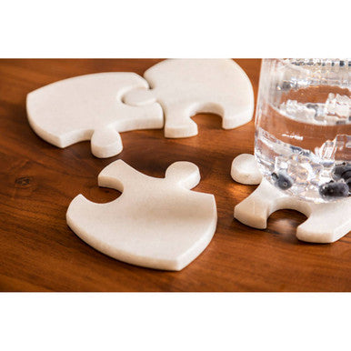 Orsina Marble Jigsaw Coasters – Set of 4 Modular White Stone Table Decor