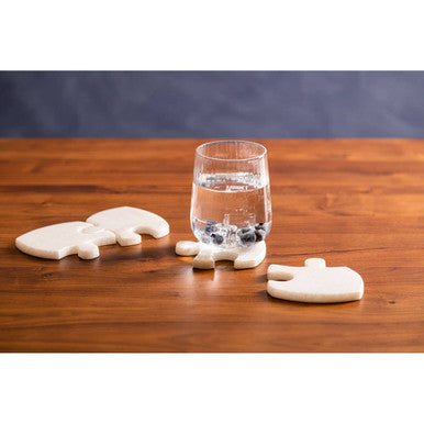 Orsina Marble Jigsaw Coasters – Set of 4 Modular White Stone Table Decor