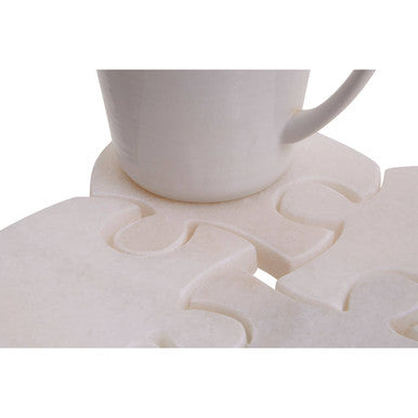 Orsina Marble Jigsaw Coasters – Set of 4 Modular White Stone Table Decor