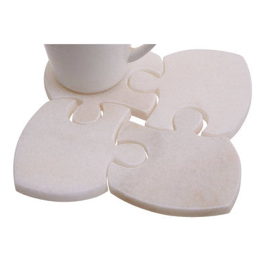 Orsina Marble Jigsaw Coasters – Set of 4 Modular White Stone Table Decor