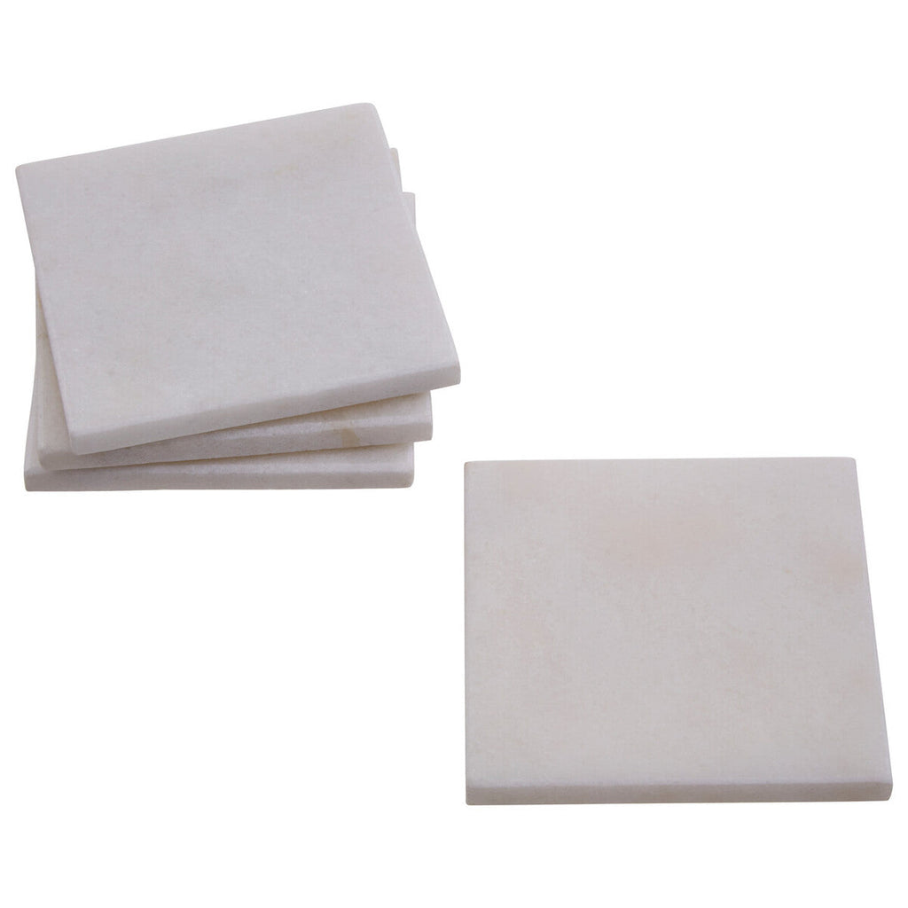 Orsina Kindia White Marble Square Coasters – Set of 4 Table Protectors