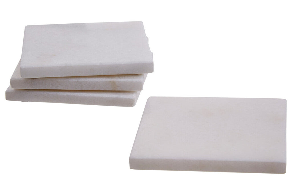 Orsina Kindia White Marble Square Coasters – Set of 4 Table Protectors