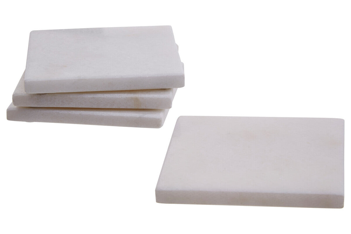 Orsina Kindia White Marble Square Coasters – Set of 4 Table Protectors
