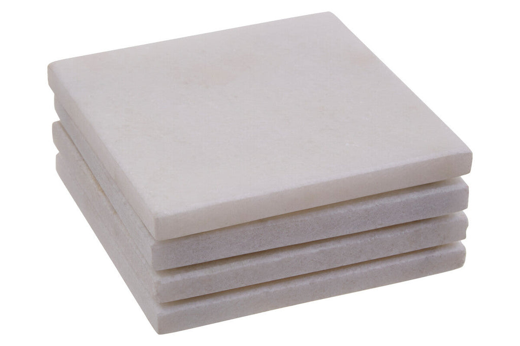 Orsina Kindia White Marble Square Coasters – Set of 4 Table Protectors