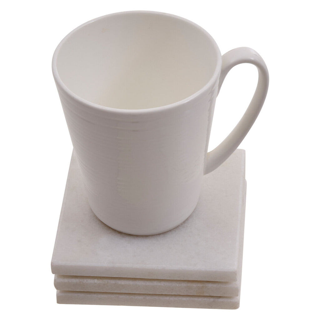 Orsina Kindia White Marble Square Coasters – Set of 4 Table Protectors
