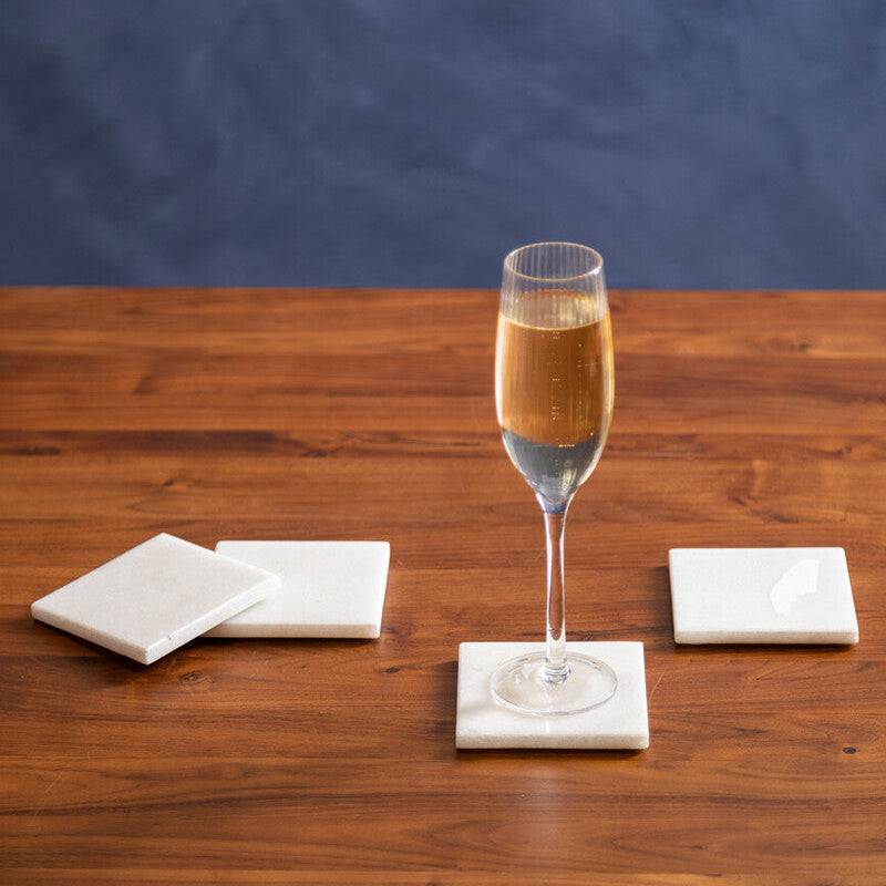 Orsina Kindia White Marble Square Coasters – Set of 4 Table Protectors