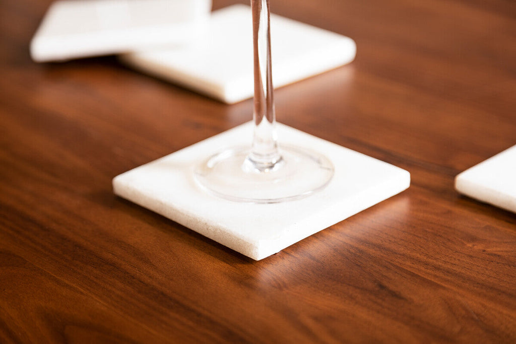 Orsina Kindia White Marble Square Coasters – Set of 4 Table Protectors