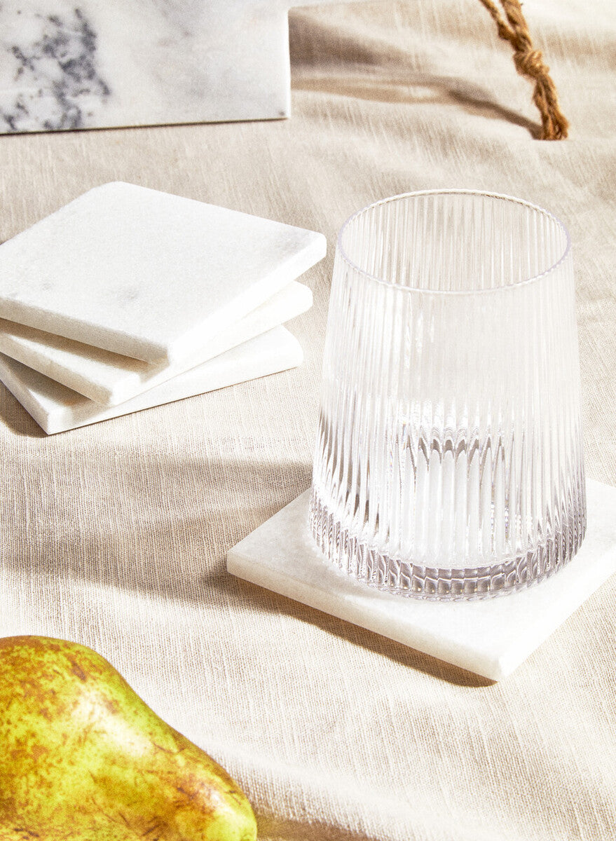 Orsina Kindia White Marble Square Coasters – Set of 4 Table Protectors