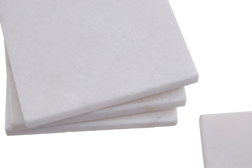 Orsina Kindia White Marble Square Coasters – Set of 4 Table Protectors