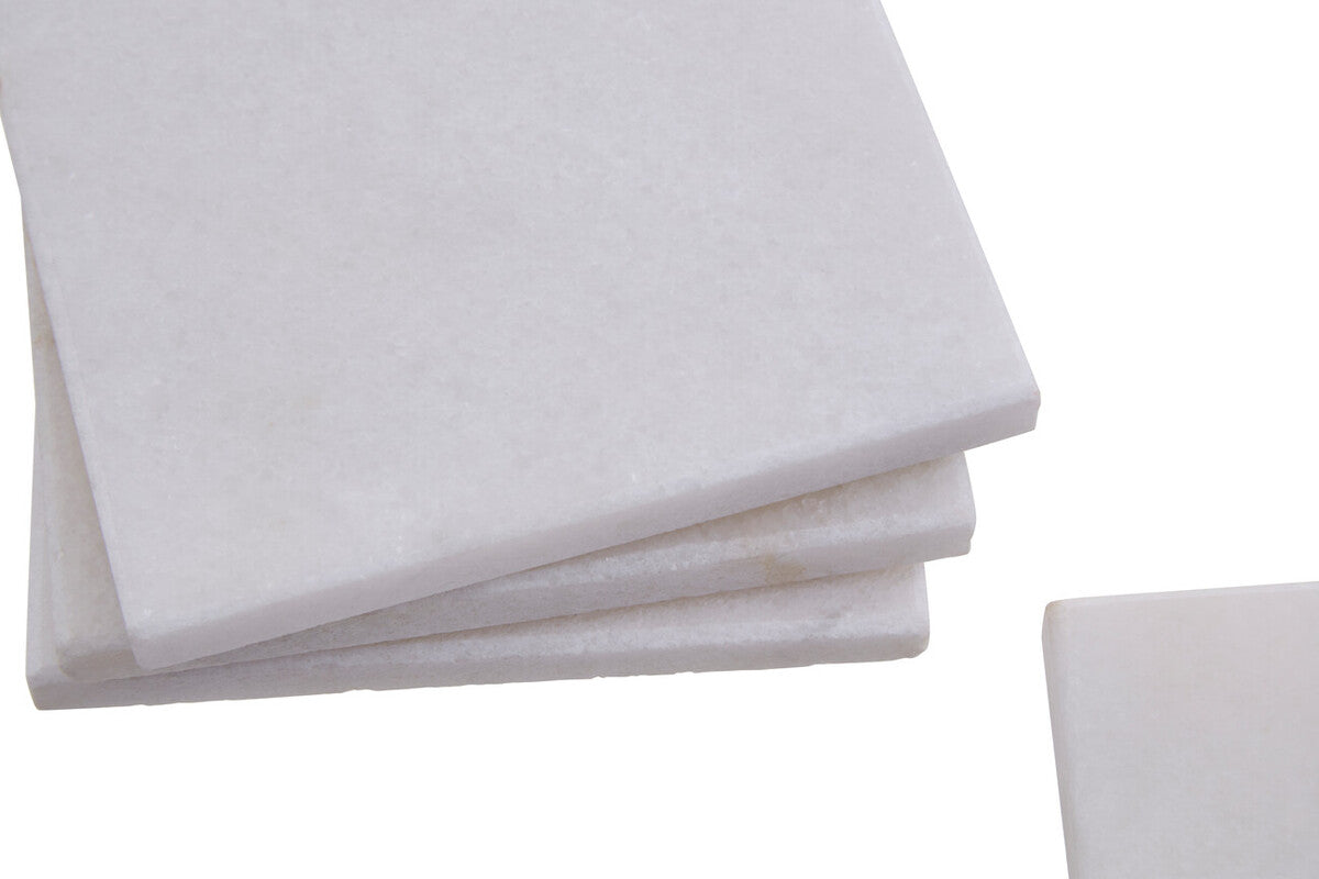 Orsina Kindia White Marble Square Coasters – Set of 4 Table Protectors