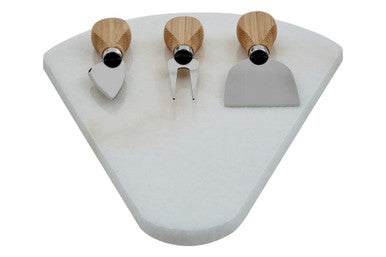 Orsina Kindia White Marble Triangular Cheese Board with 3 Knives