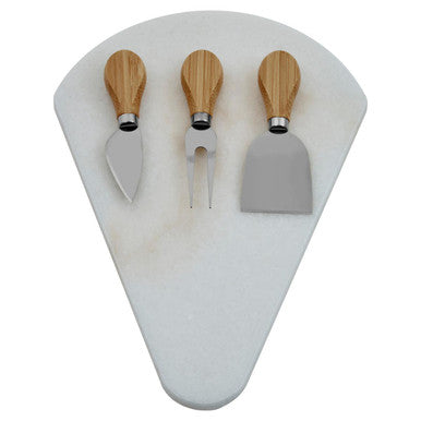 Orsina Kindia White Marble Triangular Cheese Board with 3 Knives