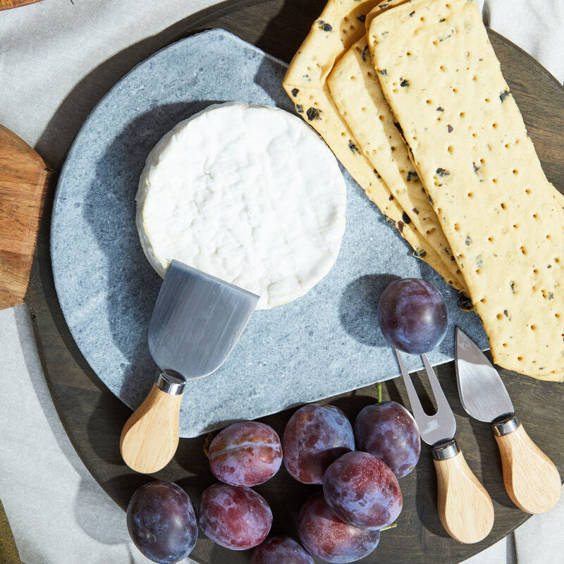 Orsina Kindia White Marble Triangular Cheese Board with 3 Knives