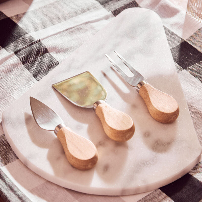 Orsina Kindia White Marble Triangular Cheese Board with 3 Knives