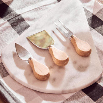 Orsina Kindia White Marble Triangular Cheese Board with 3 Knives