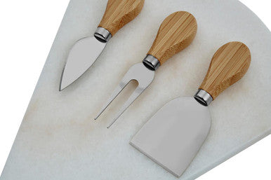 Orsina Kindia White Marble Triangular Cheese Board with 3 Knives
