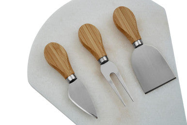 Orsina Kindia White Marble Triangular Cheese Board with 3 Knives