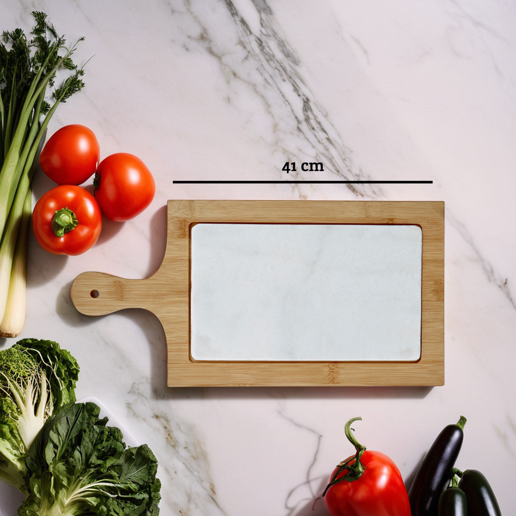 Orsina Monzaro White Marble and Bamboo Cheese Board – Paddle Style