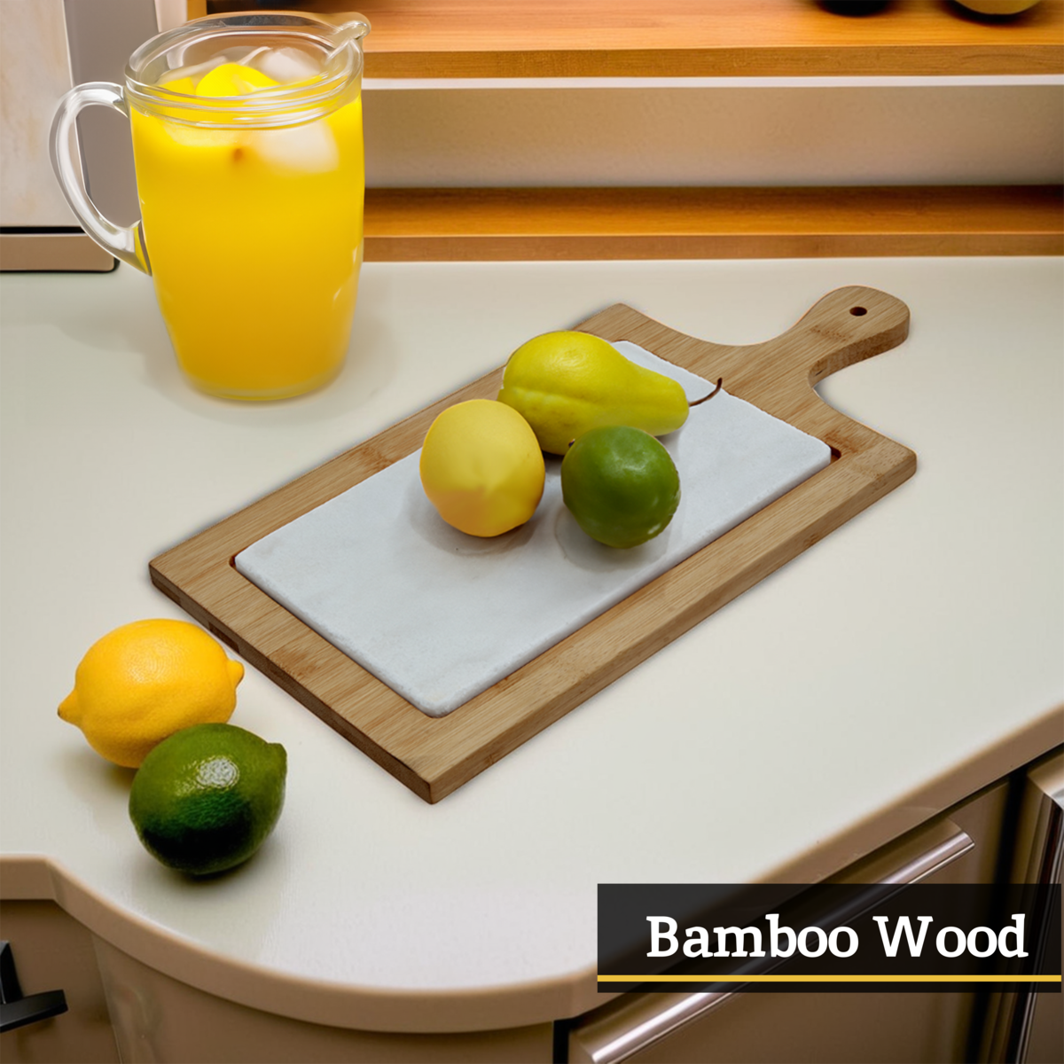 Orsina Monzaro White Marble and Bamboo Cheese Board – Paddle Style