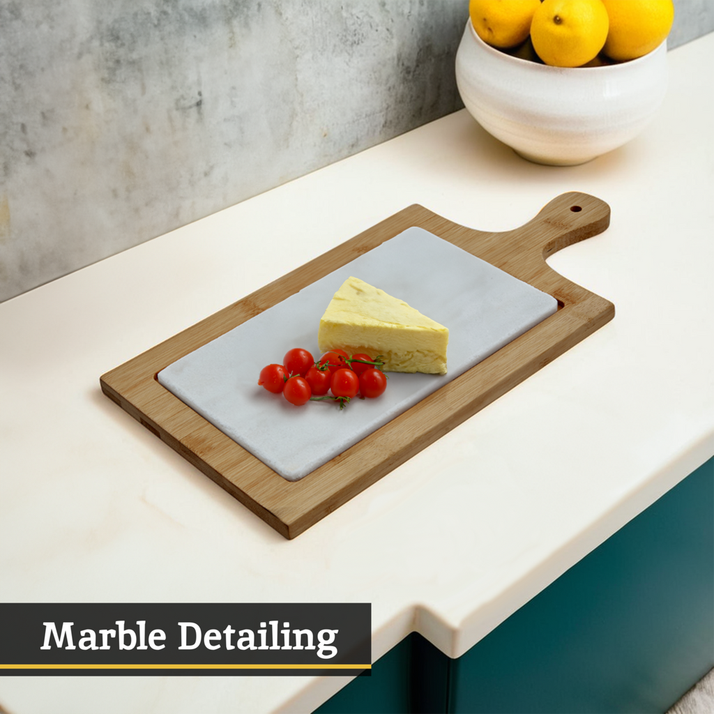 Orsina Monzaro White Marble and Bamboo Cheese Board – Paddle Style