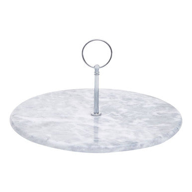 Orsina Salerno Grey Marble Cake Stand with Silver Handle | Round Stone