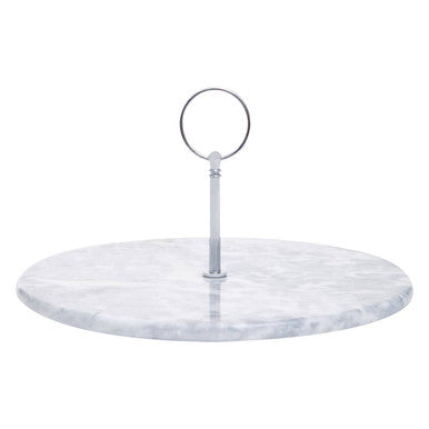 Orsina Salerno Grey Marble Cake Stand with Silver Handle | Round Stone