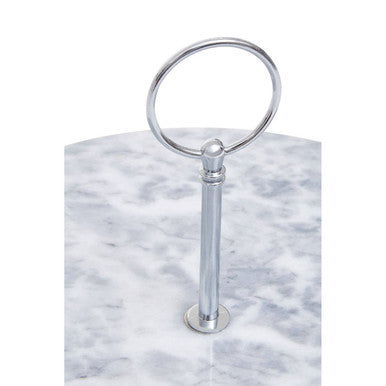 Orsina Salerno Grey Marble Cake Stand with Silver Handle | Round Stone